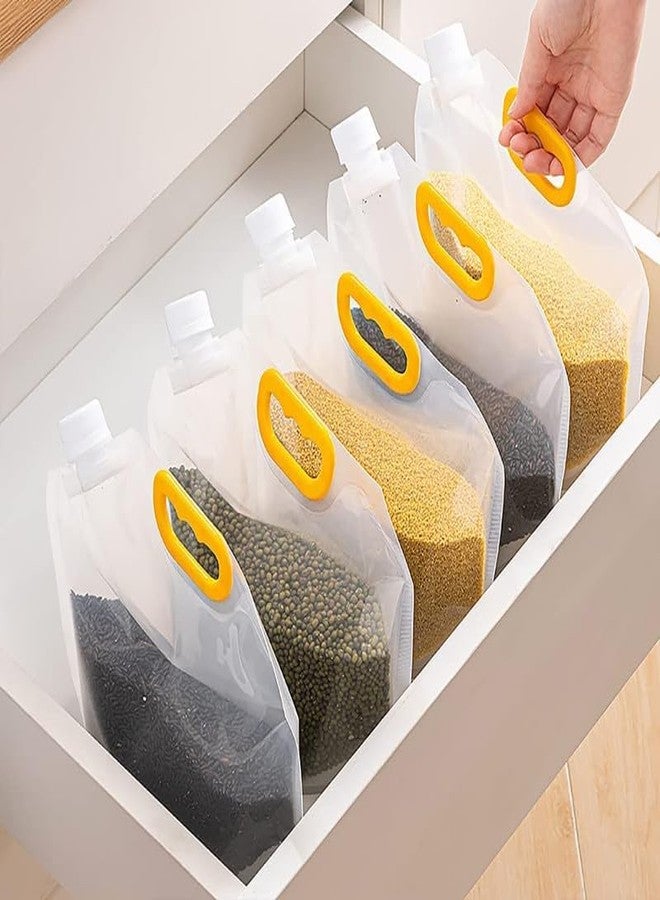 KINJORU 5Pcs (1.5L) Reusable Grain Moisture Proof Sealed Bag Grain Storage Tank, Grain Rice Food Storage Bag Stand Up Pouch Bags with Portable Handle - Image 4