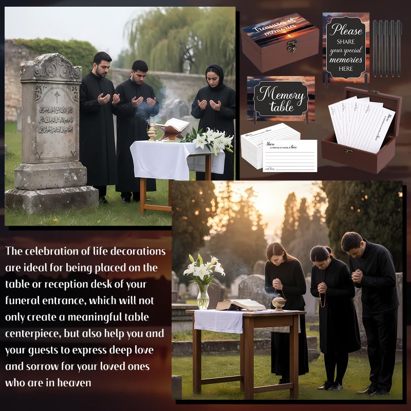 Gilprop 112 Pcs Celebration of Life Memory Cards Set Share a Memory Cards with Box 2 Wood Sign with 4 Hold and 5 Pens, Sympathy Memorial Gifts Funeral Keepsake Decorations(Dusk) - Image 4