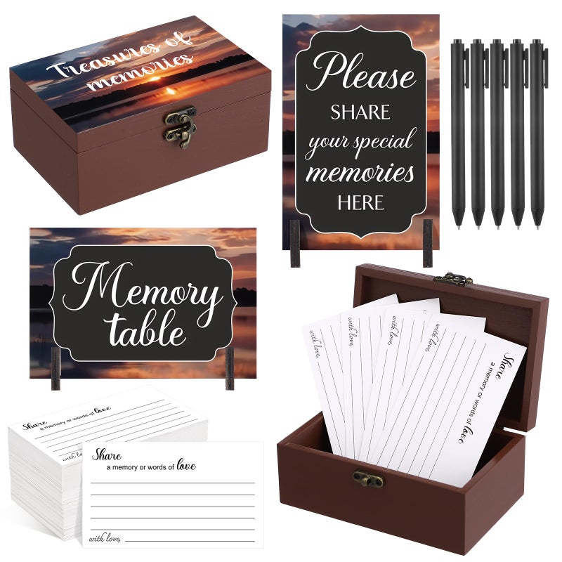 Gilprop 112 Pcs Celebration of Life Memory Cards Set Share a Memory Cards with Box 2 Wood Sign with 4 Hold and 5 Pens, Sympathy Memorial Gifts Funeral Keepsake Decorations(Dusk) - Image 1