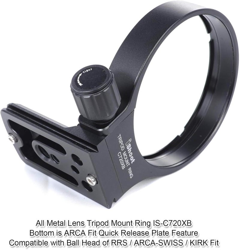 iShoot Tripod Mount Ring, 78mm Lens Collar Support for Canon EF 70-200mm f/2.8L is/II/III USM, 100-400mm f/4.5-5.6L is USM and 300mm f/4L is USM Lens, Built-in Arca-Swiss Type Quick Release Plate - Image 2