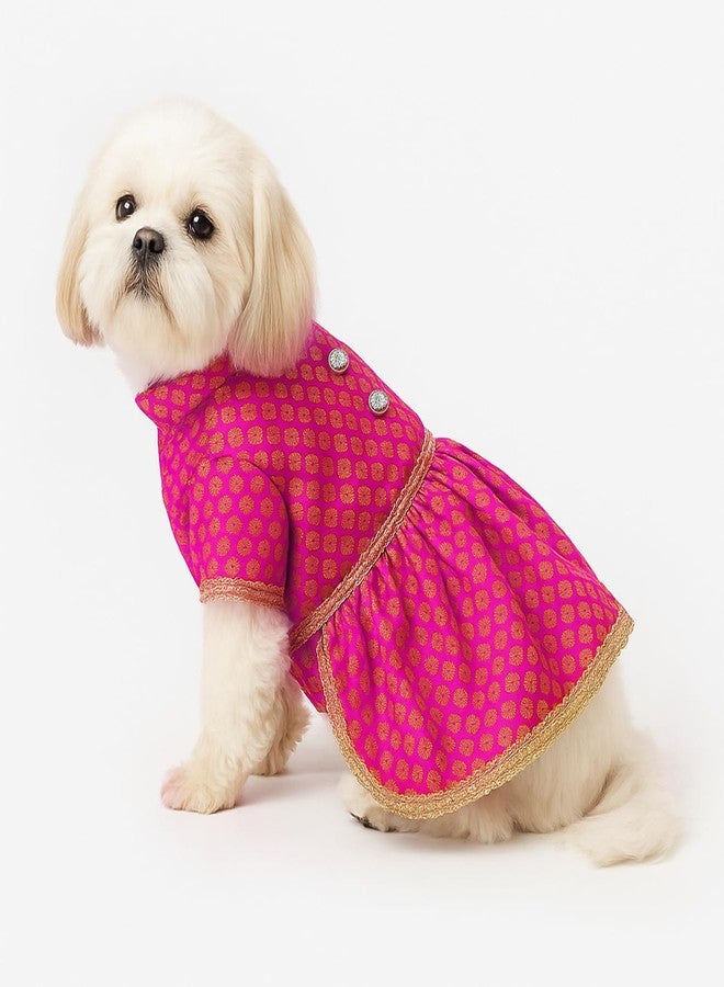 PawsIndia Traditional Royal Brocade Dress for Dogs - Indian Ethnic Pet Outfit for Weddings & Festivals - Pink Designer Dog Clothes - Comfortable Dog Dress for Small to Large Breeds - Image 1