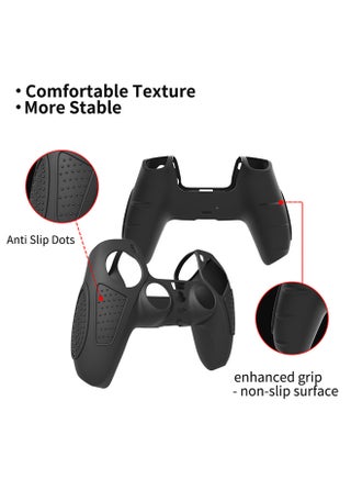2 PACK PS5 Controller Skin Case Soft Flat Anti-Slip Silicone Protective Cover for PlayStation 5 Controller, with 16 Raised Thumb Grip Caps (Black+Clear) - view 2