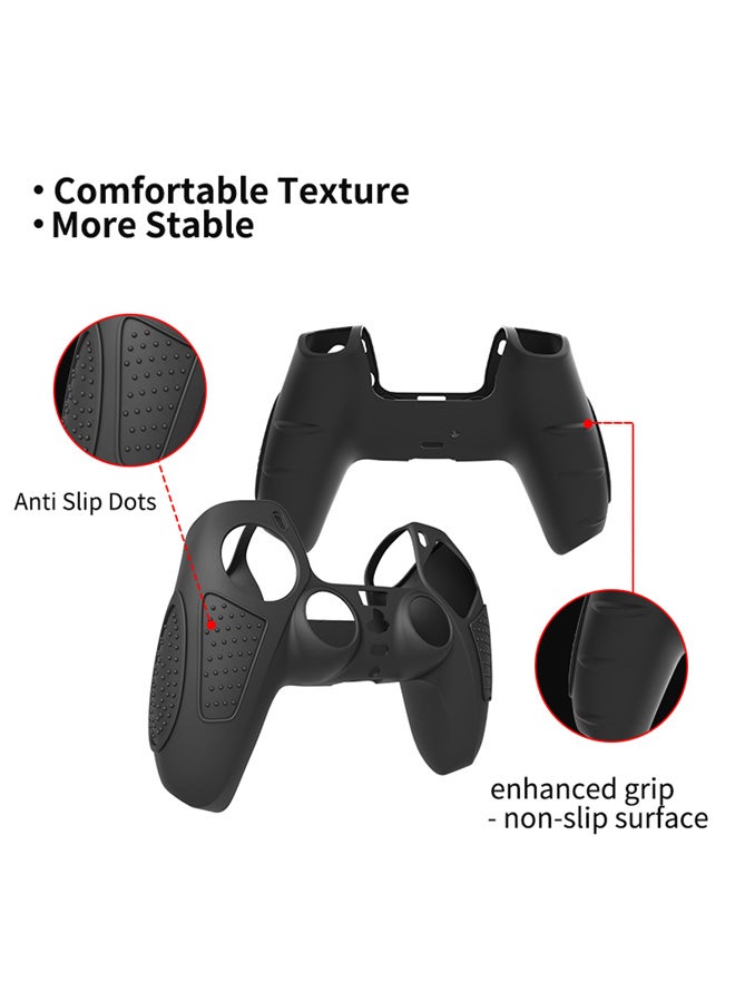 SJet 2 PACK PS5 Controller Skin Case Soft Flat Anti-Slip Silicone Protective Cover for PlayStation 5 Controller, with 16 Raised Thumb Grip Caps (Black+Clear) - Image 2