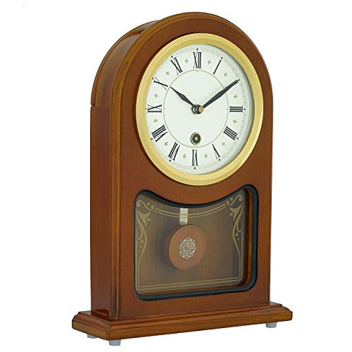 CHRONIKLE Vertical Wooden Case Analog Pendulum Roman Numbers Table Clock for Office Desk Study Room Home Decorations Gifts (Size: 23 x 8 x 33.5 CM | Weight: 1240 Gram | Color: Brown) - Image 1