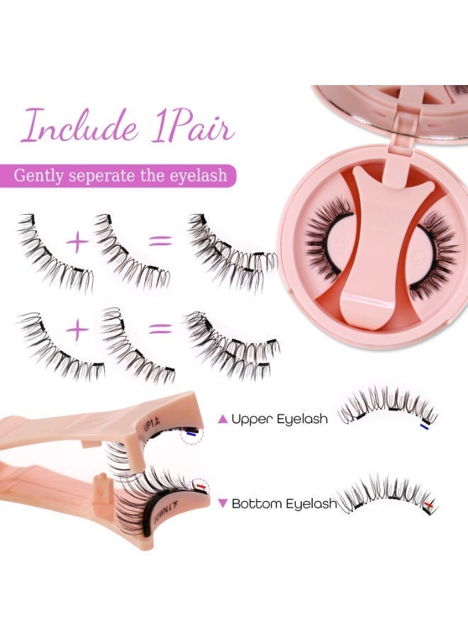 بقلم سابرينا رموش مغناطيسية سهلة التركيب والإزالة، زوج واحد، لا حاجة للصمغ، مجموعة رموش قابلة لإعادة الاستخدام، أداة وضع، ملقط، مرآة، علبة - Image 3