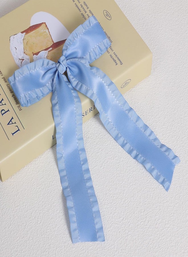 Miroksh 2 Pack 5.5" Silky Satin Ruffle Tassel Hair Bows for Women Girls Red Long Tail Bowknot Metal Alligator Clips Antique Blue for Bridal Wedding Party Dress Accessories - Image 3