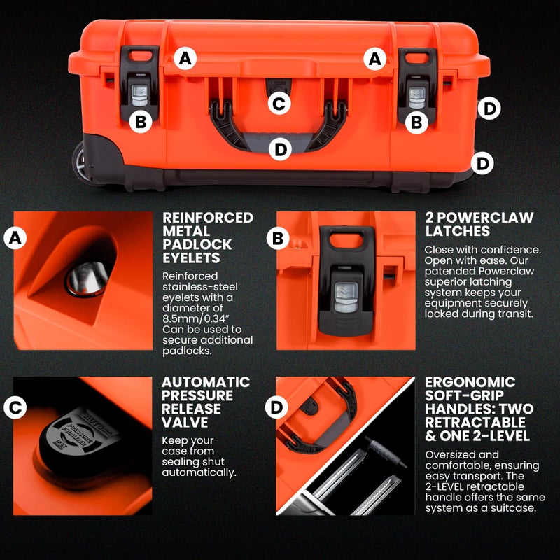 Nanuk Wheeled Series 935 Lightweight NK-7 Resin Waterproof Hard Case with Lid Organizer and Padded Dividers, Orange - Image 4