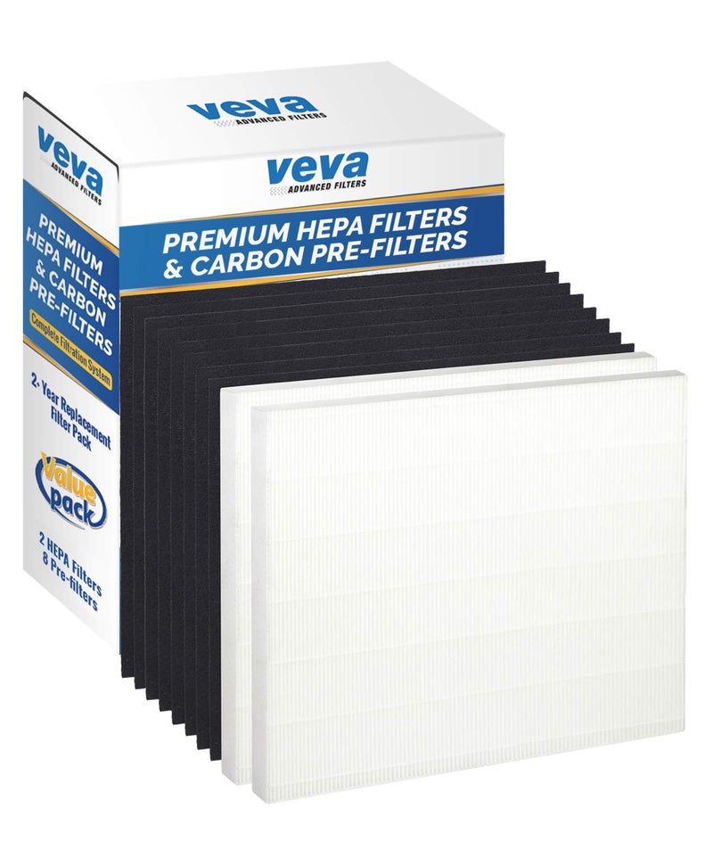 VEVA HEPA Filters Compatible with Coway Airmega AP-1512HH - 2 Pack HEPA Air Purifier Filters with 8 Charcoal Pre-Filters compatible with Coway Airmega 200M Air Purifier - Image 1