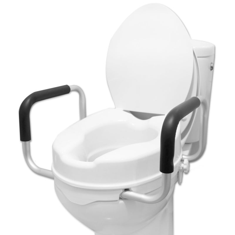 PEPE Mobility مقعد مرحاض مرتفع من PEPE Mobility مع مقابض وغطاء لكبار السن 4 بوصات يناسب المقعد الدائري والممدود حتى 15 بوصة مع دعامات قوية مساعدة طبية - Image 3