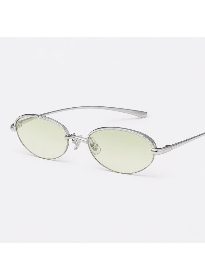 جنتل مونستر نظارات شمسية بيضاوية من Gentle Monster Kota Col.02 53 بإطار معدني فضي وعدسات بلون الليمون الفاتح، مناسبة للجنسين - Image 1