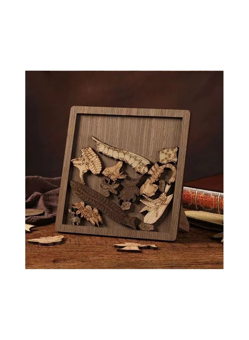 1-Piece Wooden Irregular Shape Puzzle,Strong Wood Handcrafted Insects Shape Puzzle for Party or Educational Supplies,Colour Brown - Image 3