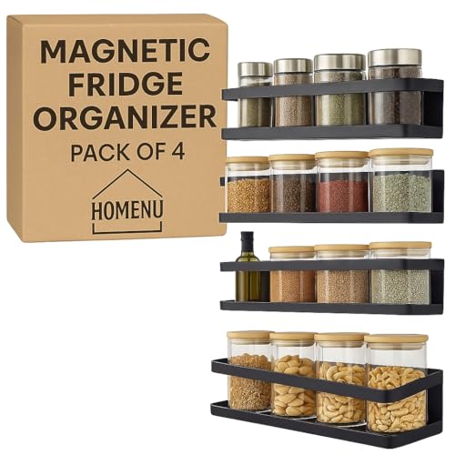 HOMENU Fridge Magnet Storage Rack Kitchen Shelf Magnetic Shelf Spice Rack Organizer with Jars Side Kitchen Self Magnetic (Pack of 4) - Image 1