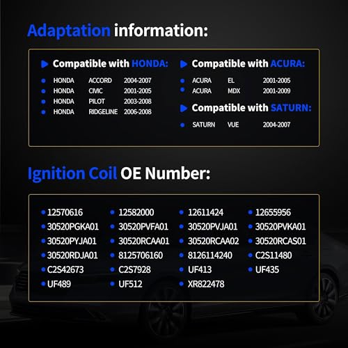 OXCANO UF400 Ignition Coil Compatible with Acura EL 2001 2002 2003 2004 2005 MDX 2001-2009, Honda Accord 2004-2007 Civic 2001-2005 Pilot 2003-2008 Ridgeline 2006-2008, Saturn VUE 2004 2005 2006 2007 - Image 3