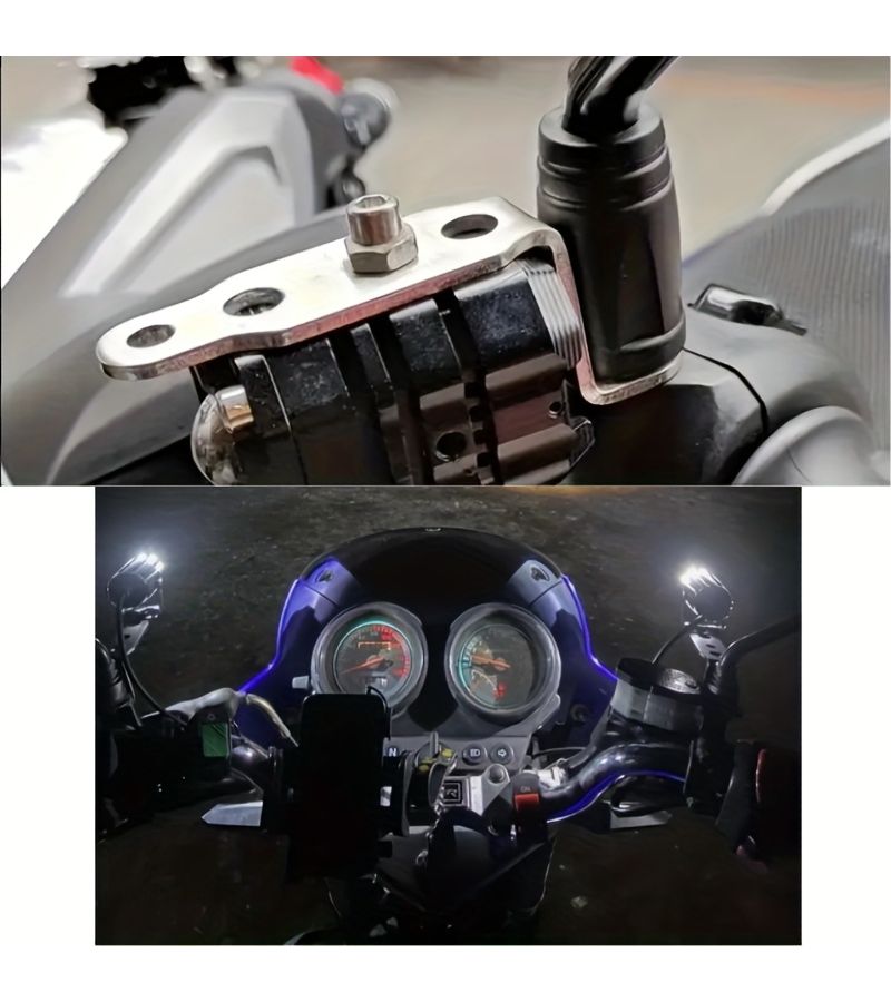 Black Thickened Motorcycle Headlight Rearview Mirror Bracket Turn Signal Spot Light Modification - Image 4