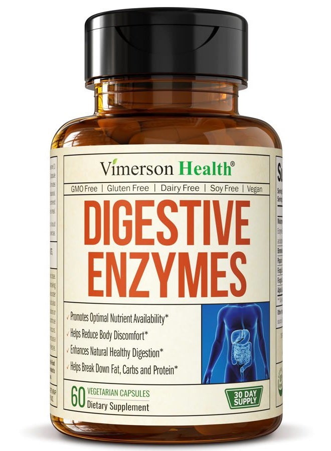 Vimerson Health Digestive Enzymes - Probiotic Multi Enzyme (Enzimas Digestivas) - Digestive Supplements with Unique Makzyme-Pro Formula - Advanced Enzymes for Digestion, Bowel Movements & Nutrient Absorption. 60 Caps - Image 1