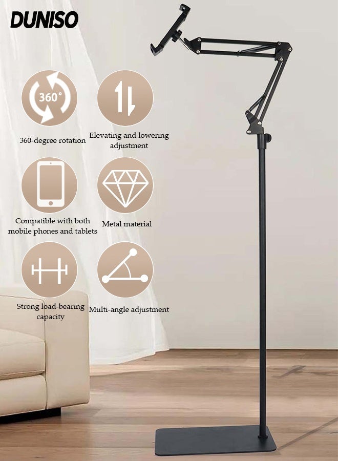 DUNISO Tablet Floor Stand, 360° Flexible Rotation Tablet Stand with Heavy Duty Base, Adjustable iPad Stand for Bed, Holder for/Switch/Phone or Other 3.5"-11" Electronic Devices - Image 1