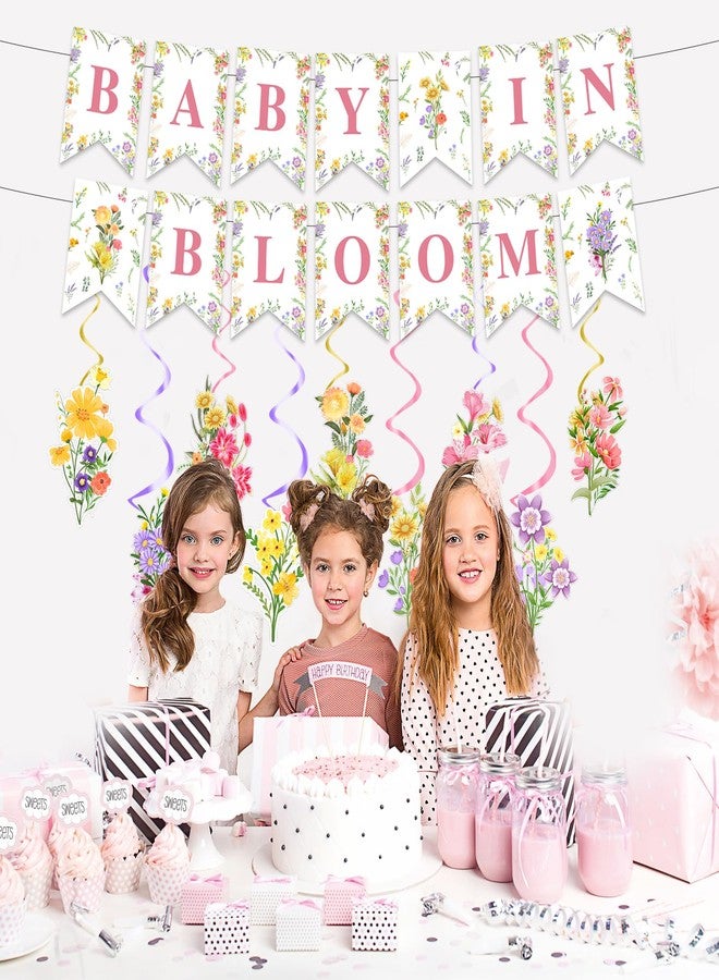FEXICHUJI Floral Baby in Bloom Baby Shower Decorations - Wildflower Theme Birthday Banner Hanging Swirls, Flower Baby Shower Decoration for Girls Kids - Image 4