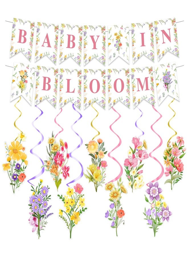FEXICHUJI Floral Baby in Bloom Baby Shower Decorations - Wildflower Theme Birthday Banner Hanging Swirls, Flower Baby Shower Decoration for Girls Kids - Image 1