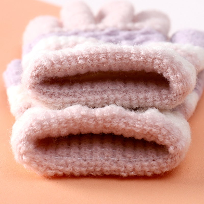 Cute Striped Toddler Knit Gloves Black  - Image 5