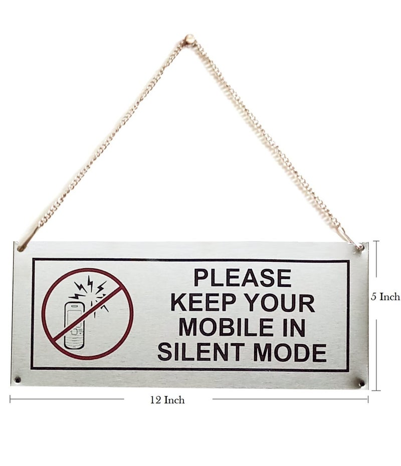 THW® Stainless Steel Hanging & Self Adhesive Please Keep Your Mobile in Silent Mode Signage Board (5"x12") - Image 4
