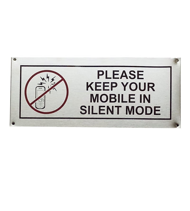THW® Stainless Steel Hanging & Self Adhesive Please Keep Your Mobile in Silent Mode Signage Board (5"x12") - Image 2