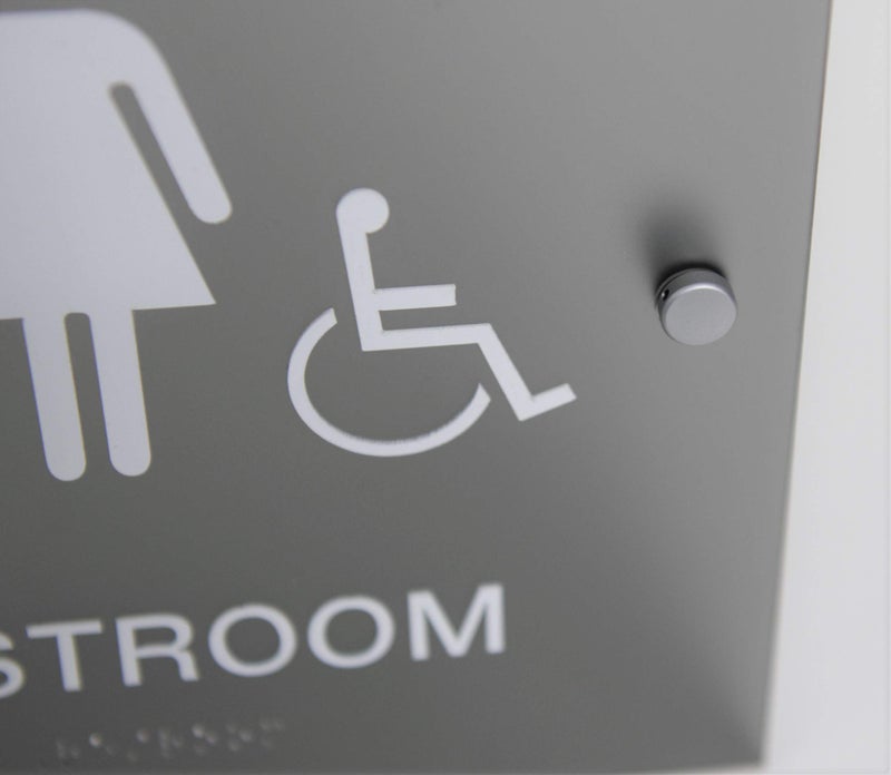 Custom Product Solutions Designer ADA Gender Neutral Unisex Restroom Sign with Braille and Stand Off Mounts, 9" Square Smoke Grey - Image 2