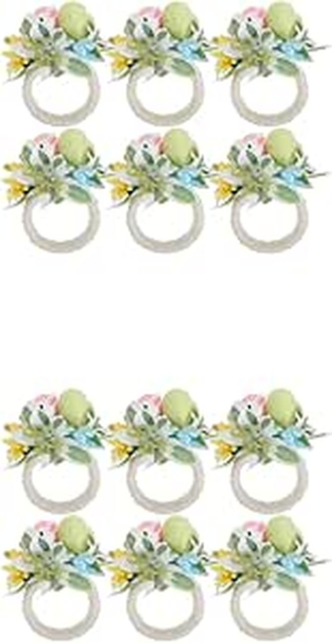 Easter Bunny Napkin Rings 12pcs Jute Rope Serviette Holders With Artificial Eggs Rustic Spring Banquet Table Decor - Image 1