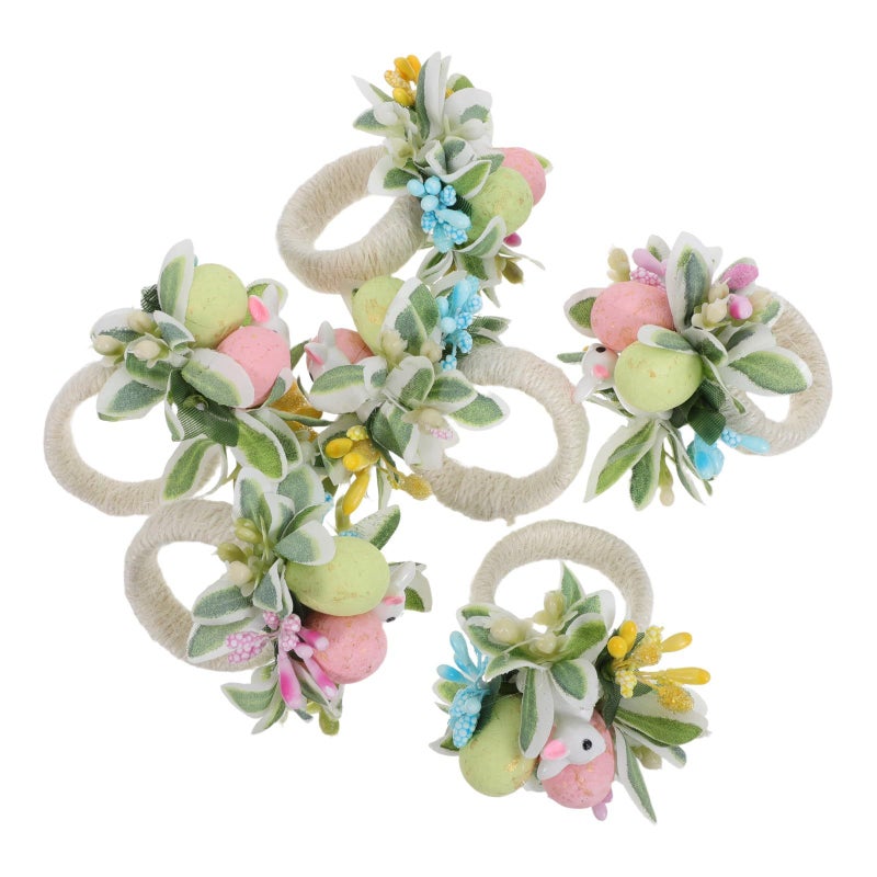 Easter Bunny Napkin Rings 12pcs Jute Rope Serviette Holders With Artificial Eggs Rustic Spring Banquet Table Decor - Image 4