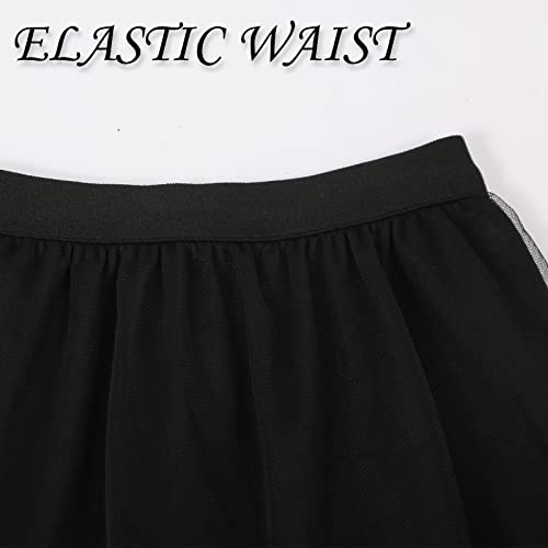 XinChangShangMao Women's Tulle Skirt Formal High Low Asymmetrical A-Line Fairy Elastic Waist Layered Long Midi Skirts Black - Image 2