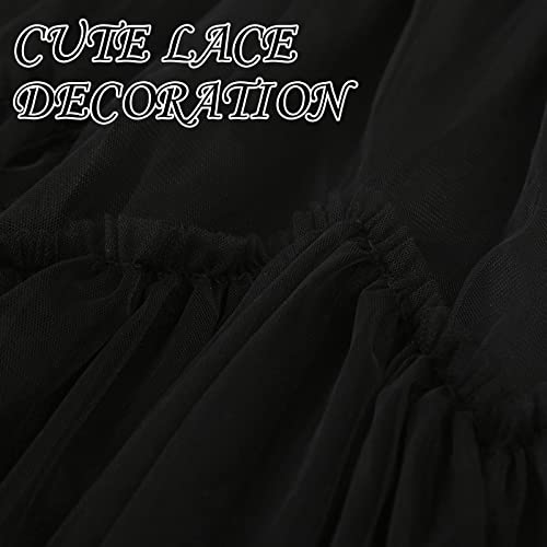 XinChangShangMao Women's Tulle Skirt Formal High Low Asymmetrical A-Line Fairy Elastic Waist Layered Long Midi Skirts Black - Image 3