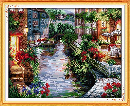 Stitchmelody 14CT عد عبر الابره مجموعات DMC نمط غير مطبوع التطريز مجموعة التطريز-منازل البحيرة 18.9 ''؟ 15.7'' - Image 1