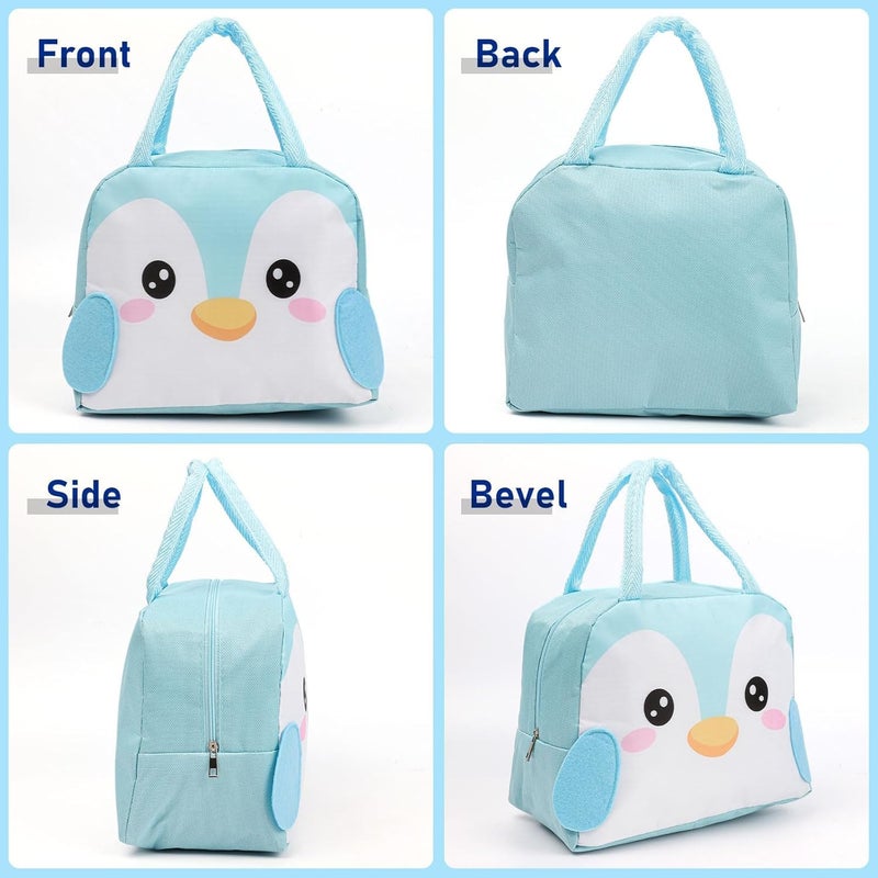 Flywind Kids Lunch Bag for Girls Boys Students | Small Foldable Waterproof Lunch Box for Travel Picnic School | Reusable Cartoon Insulated Lunchbag (Light Blue Penguin) - Image 5