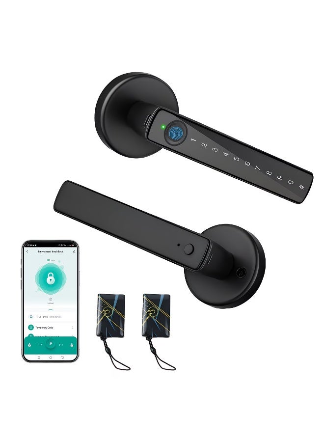 M MIAOYAN Smart Fingerprint Door Lock, 5-in-1 Keyless Entry Door Handle with Fingerprint/Password/Key/IC Card/Bluetooth App Unlock, Anti-Peeping Code Passage Mode for Bedroom, Office, Apartments - Image 1