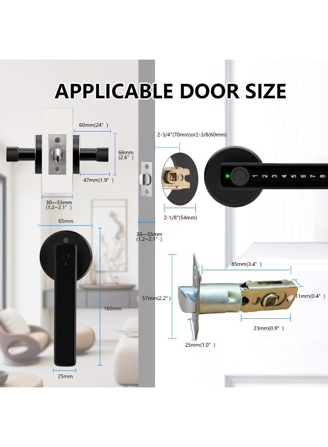 M MIAOYAN Smart Fingerprint Door Lock, 5-in-1 Keyless Entry Door Handle with Fingerprint/Password/Key/IC Card/Bluetooth App Unlock, Anti-Peeping Code Passage Mode for Bedroom, Office, Apartments - Image 2