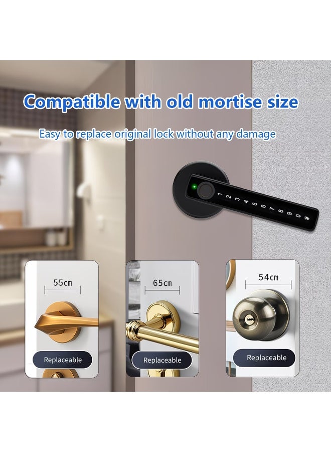 M MIAOYAN Smart Fingerprint Door Lock, 5-in-1 Keyless Entry Door Handle with Fingerprint/Password/Key/IC Card/Bluetooth App Unlock, Anti-Peeping Code Passage Mode for Bedroom, Office, Apartments - Image 4