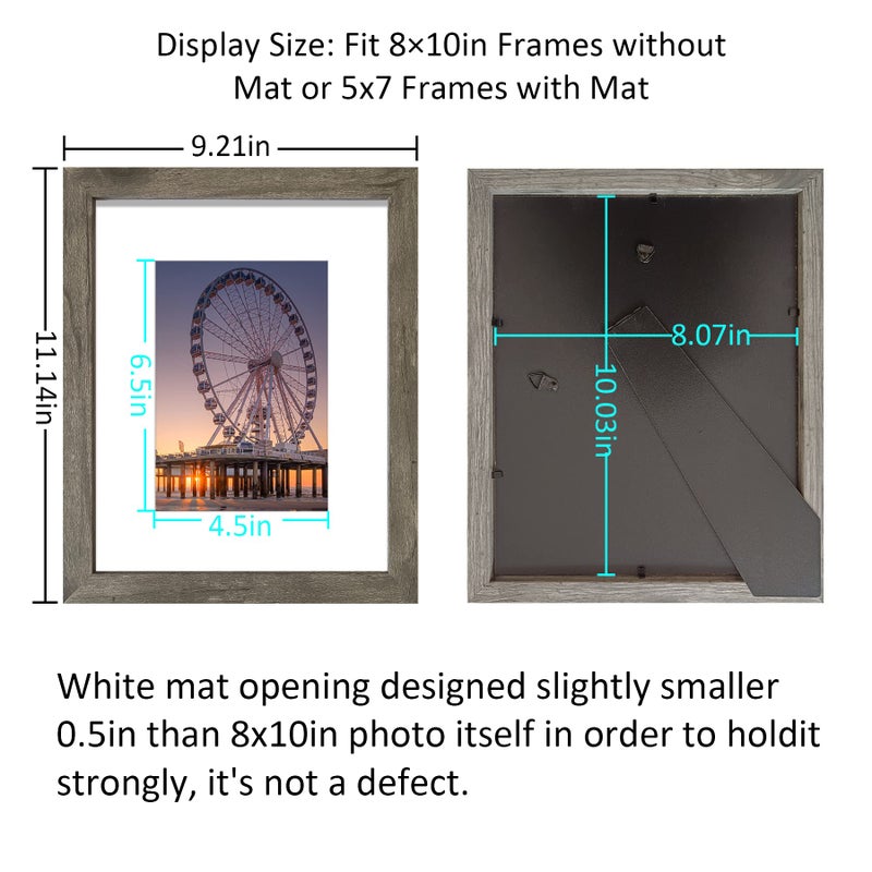BESCRCL 8x10 Picture Frame Grey Set of 6  Display Pictures 5x7 with Mat or 8x10 Without Mat for Wall Mounting or TableTop - Image 4