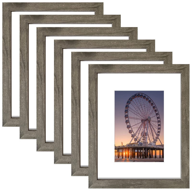 BESCRCL 8x10 Picture Frame Grey Set of 6  Display Pictures 5x7 with Mat or 8x10 Without Mat for Wall Mounting or TableTop - Image 1
