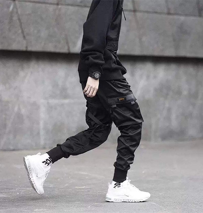 Niepce Inc Streetwear Mens Techwear Jogger Pants with Straps (Black-1, Medium) - Image 4