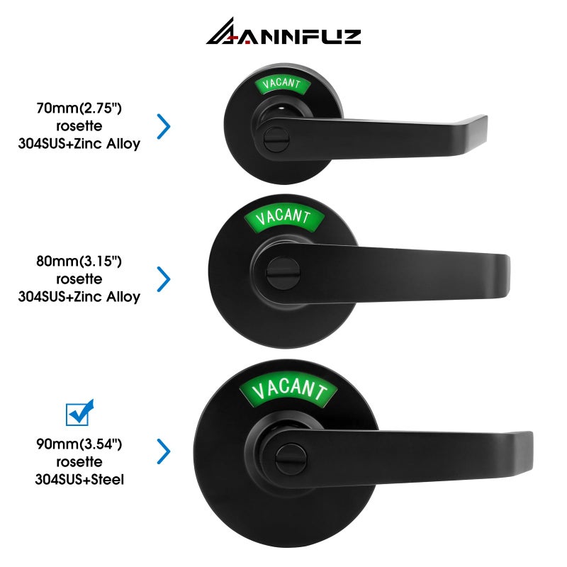 Annfuz Vacant Or In-Use Occupied Bathroom Indicator Privacy Handle Lock With Large Window Vacant Occupied Bathroom Lock Commercial Ansi Grade 2 For All Women Men Public Restrooms Bathroom(Matte Black) - Image 2