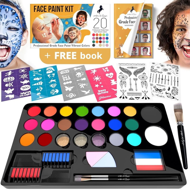 Face Painting Kit for Kids, Split Cake Water Activated Face Paint Palette, Body Paint for Adults, Non Toxic Makeup Professional for Halloween,Christmas,Cosplay,Parties, Birthdays - Image 1