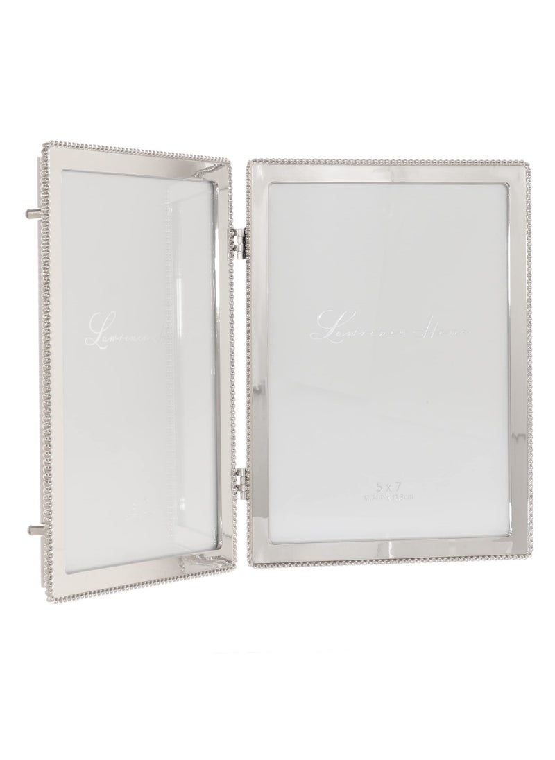 Lawrence Frames 5x7 Hinged Double Cast Metal Picture Frames  Silver Classic Bead Design  - Image 2