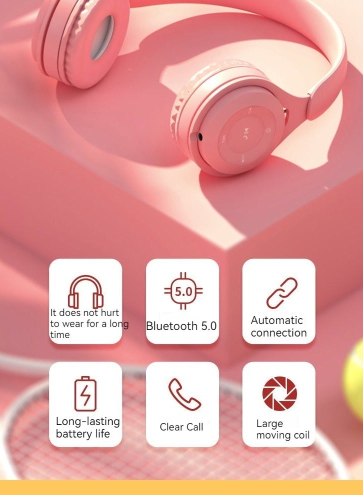 New wireless Bluetooth headset two-ear folding game stereo headset headset headset Bluetooth headset (pink) - Image 2