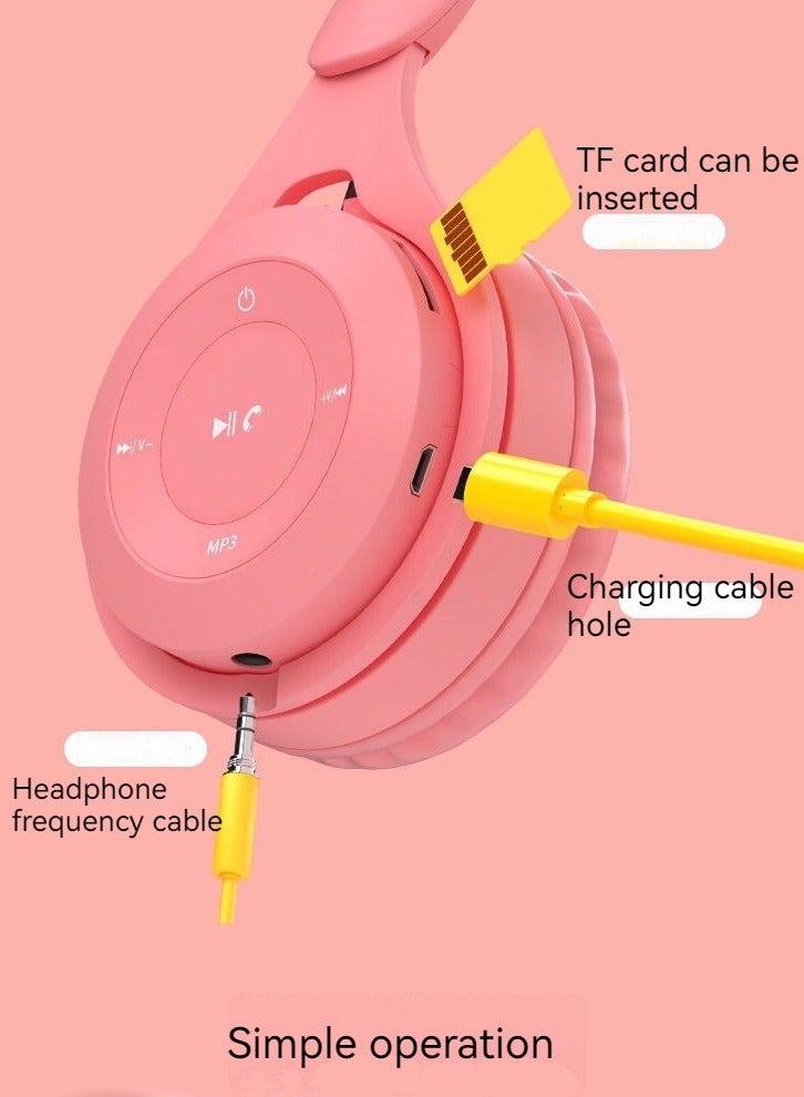 New wireless Bluetooth headset two-ear folding game stereo headset headset headset Bluetooth headset (pink) - Image 3