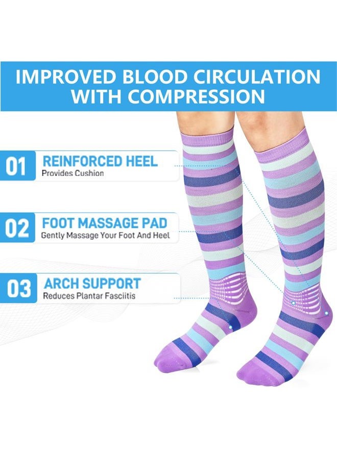 IRAMY Compression Socks Women Ankle Support Gradient Compression Coolmax Wicking Moisture Knee High Socks 3 Packs, Blue+purple+light Green-3 Packs, M - Image 4