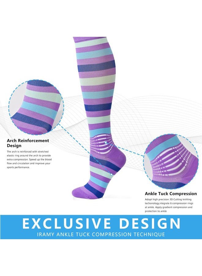 IRAMY Compression Socks Women Ankle Support Gradient Compression Coolmax Wicking Moisture Knee High Socks 3 Packs, Blue+purple+light Green-3 Packs, M - Image 2