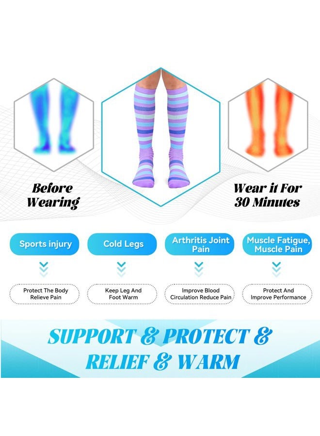 IRAMY Compression Socks Women Ankle Support Gradient Compression Coolmax Wicking Moisture Knee High Socks 3 Packs, Blue+purple+light Green-3 Packs, M - Image 3