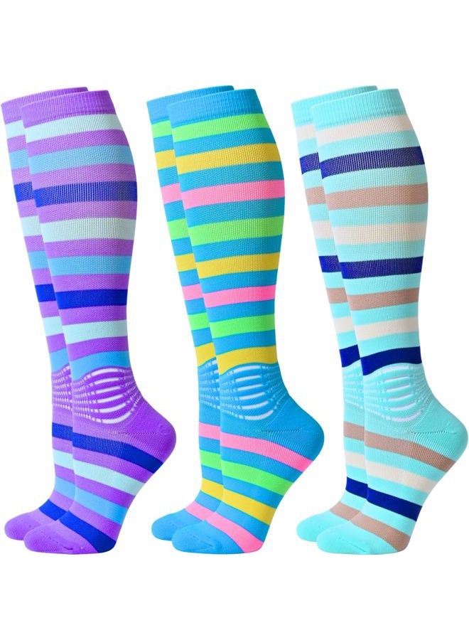 IRAMY Compression Socks Women Ankle Support Gradient Compression Coolmax Wicking Moisture Knee High Socks 3 Packs, Blue+purple+light Green-3 Packs, M - Image 1