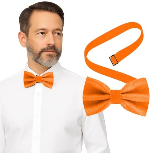 Man of Men Bow Tie for Men Polyester Solid Pretied Bowties Adjustable Tuxedos Bowtie for Weddings & Groom’s Gift – Bow Ties for Women (1, Orange) - Image 1
