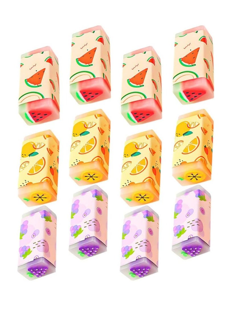Oasisgalore Erasers 12pcs Fruit Eraser Portable Pupils Decorate Cartoon Eraser (Random)  - Image 1