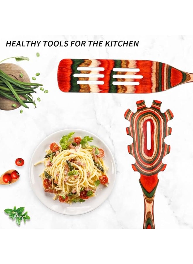 مجموعة ملاعق خشبية ملونة أنيقة للطبخ، ٦ قطع من أدوات المطبخ الخشبية | مقاومة للحرارة ولمسة باردة | آمنة للمقالي غير اللاصقة | مع عبوة هدايا — هدية مثالية للمطبخ ولعيد الميلاد - Image 4